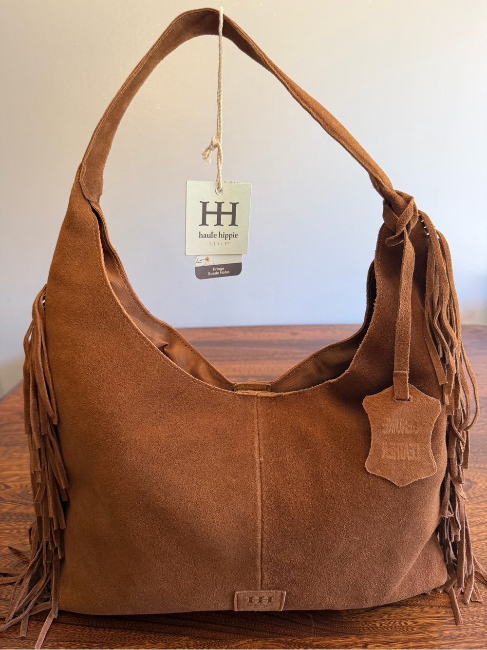 Haute Hippie Suede Fringe Hobo in Cognac Brown